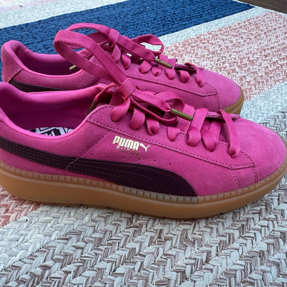Puma Fuchsia Suede Platform Sneakers